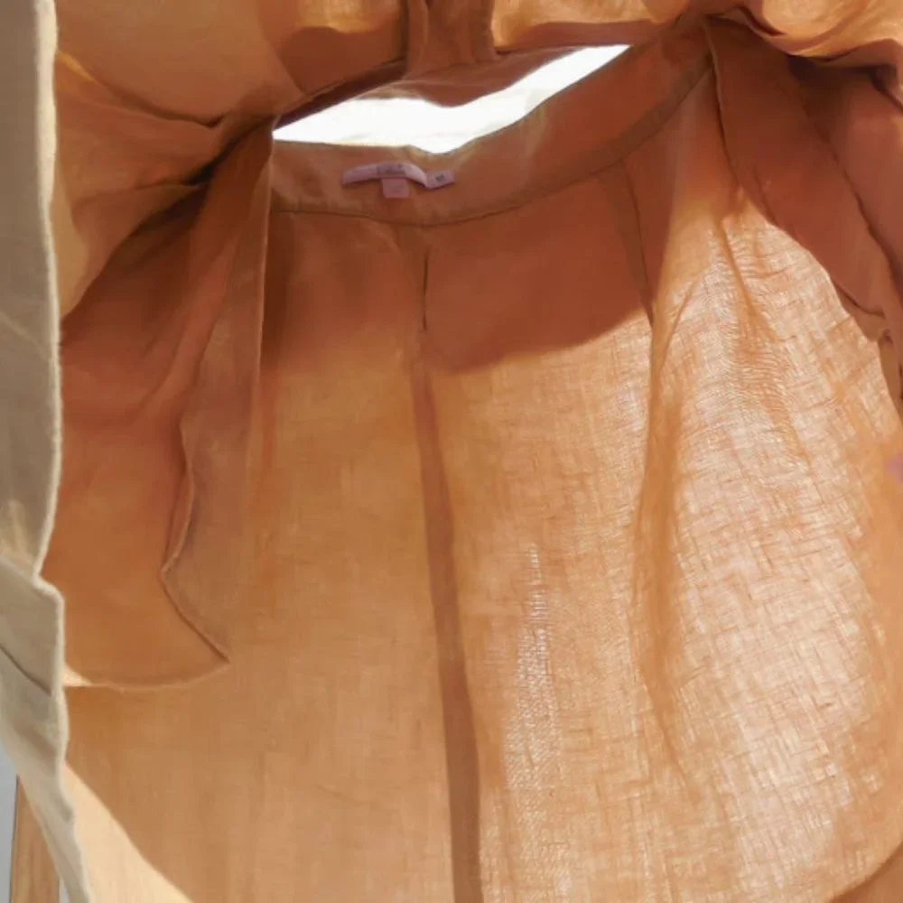 Calypso St. Barth Linen Khaki Wrap Peplum Skirt M - Picture 7 of 7